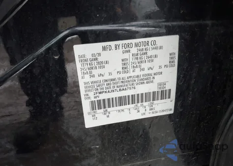 2020 Ford Edge Sel из США, поврежденный, VIN 2FMPK4J97LBA67576